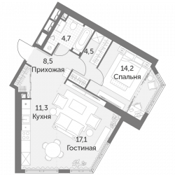 Двухкомнатная квартира 60.3 м²