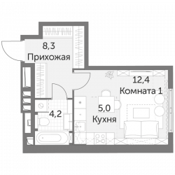 Студия 29.9 м²
