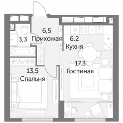 Двухкомнатная квартира 46.8 м²