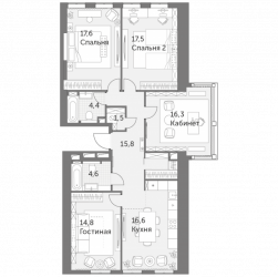 Четырёхкомнатная квартира 109.1 м²