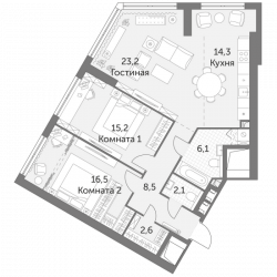 Трёхкомнатная квартира 88.5 м²